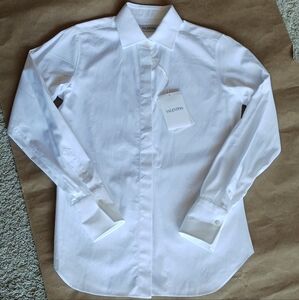 NWT Valentino White Textured Collard Button Down Cuff Shirt Sz 6 EU 42